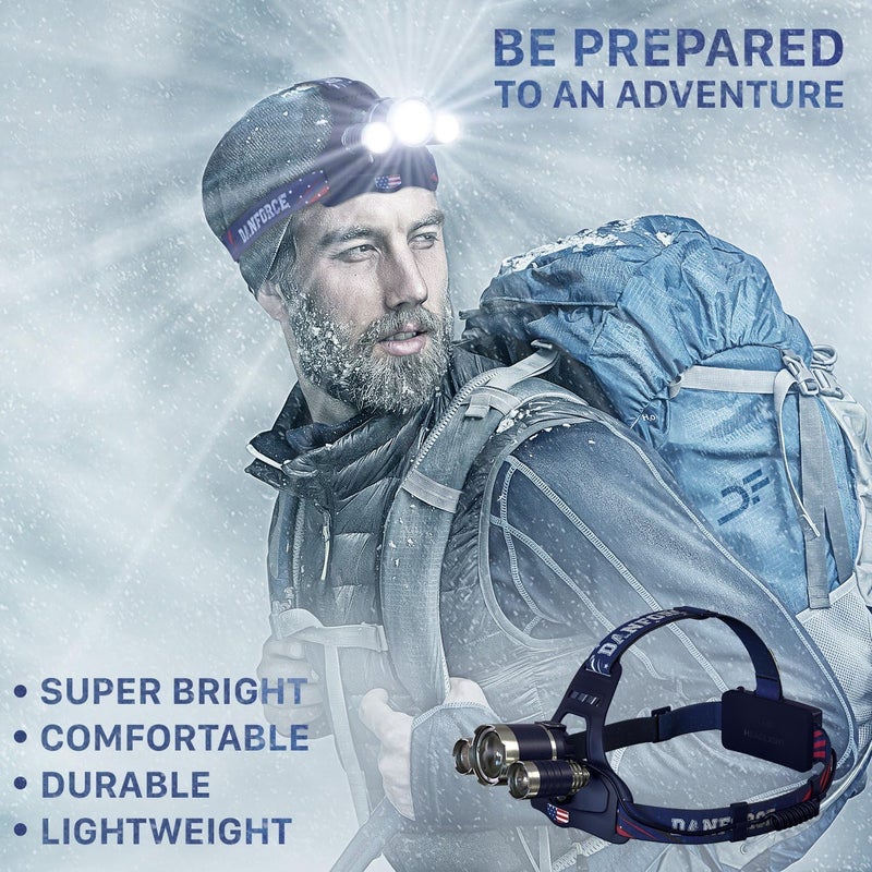 DanForce Headlamp. USB Rechargeable LED Head Lamp. Ultra Bright LUMINUS 1080 Lumen Head Flashlight + Red Light. HeadLamps for Adults, Camping, Outdoors & Hard Hat Work. Zoomable IPX54 Headlight - Image 5